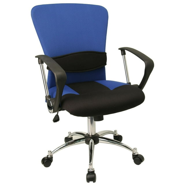 Mid-Back Blue Mesh Swivel Task Chair with Adjustable Lumbar Support and Arms