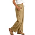 thumbnail image 5 of Ugoldhm Girl's High Waist Wide Leg Cotton Linen Pants Drawstring Waist Split Hem Casual Pants with Pockets for Summer Ages 4-13, 5 of 6