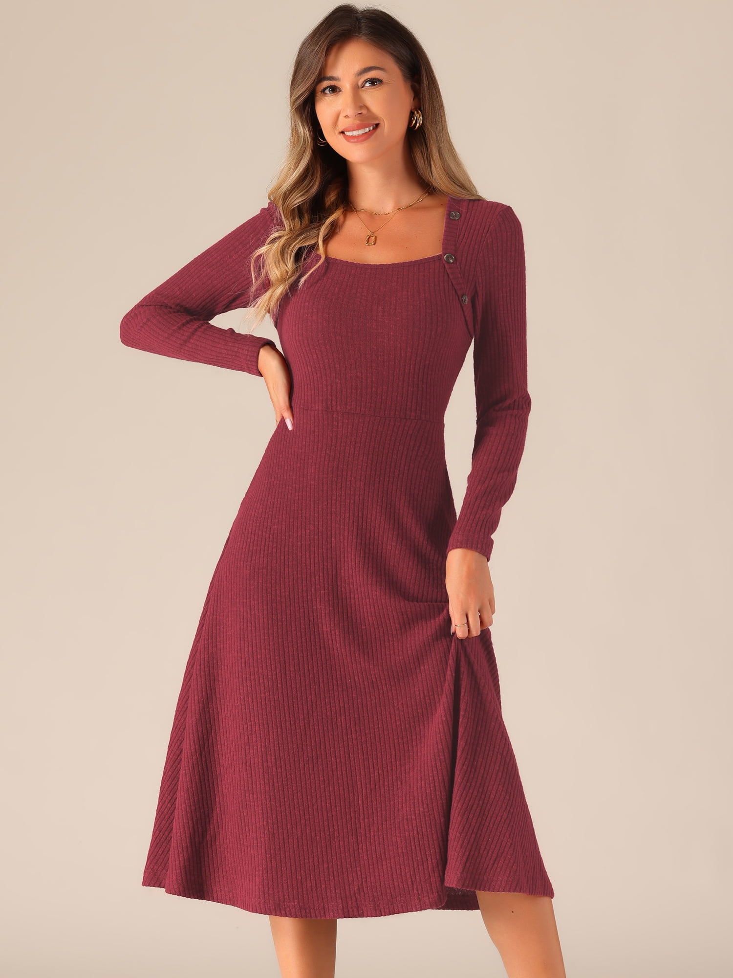 DARING DIVA Midi Pullover Knit Sweater Dress XS Burgundy