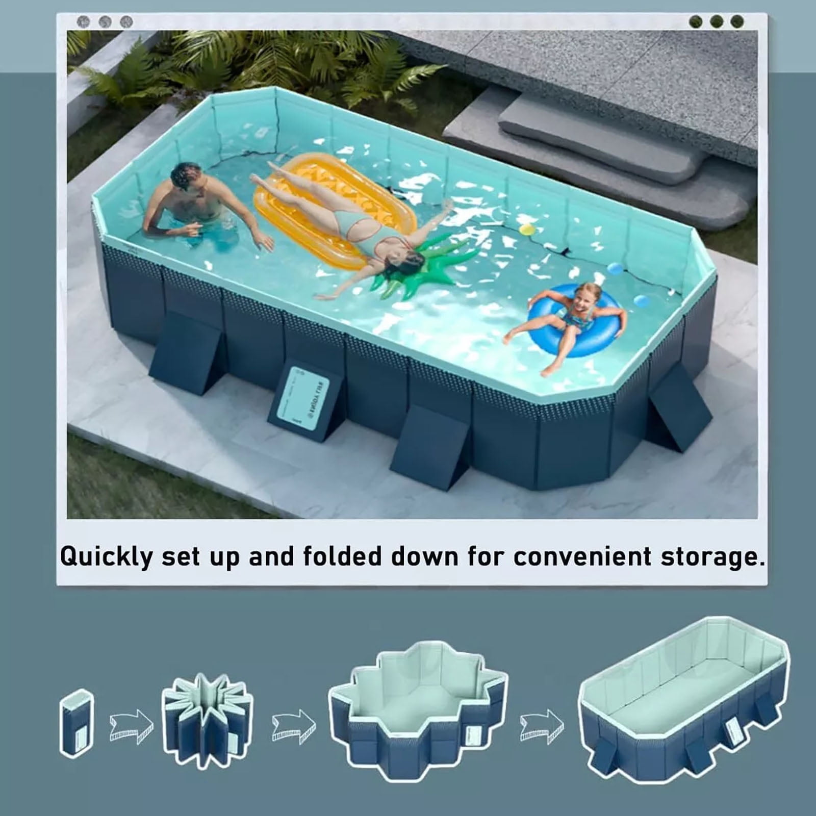 BEJOLO 3M Foldable Above Ground Swimming Pool for Family, Kids & Adults - Outdoor Garden Inflatable Pool