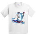 thumbnail image 3 of Inktastic Fourth of July Shark Surfing Youth T-Shirt, 3 of 5