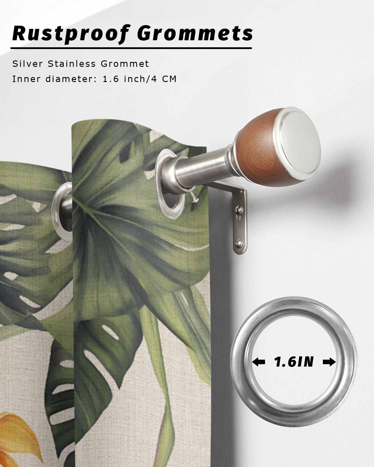 Outdoor Curtains for Patio, Palm Leaves Waterproof Blackout Outside Curtain for Porch/Pergola/Gazebo, Summer Botanical Tropical Plants Rustic Thermal Insulated Drapes, 2 Panels, 54 x 84 Inch