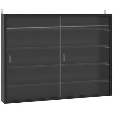 Zateety 5-Tier Display Cabinet, Glass Display Case with 2 Doors and Adjustable Shelves, Wall-Mounted, Black