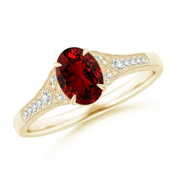 ANGARA Lab Grown 1 Ct Aeon Vintage Inspired Ruby Engagement Ring with Milgrain for Women in 14K Yellow Gold (Size-7x5mm) | July Birthstone, Anniversary, Jewelry Gift for Women | Lab-Grown Ruby Ring