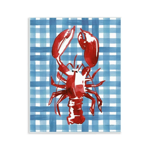 Stupell Industries Coastal Lobster on Plaid Animals Painting Unframed Art Print Wall Art, 11 x 14