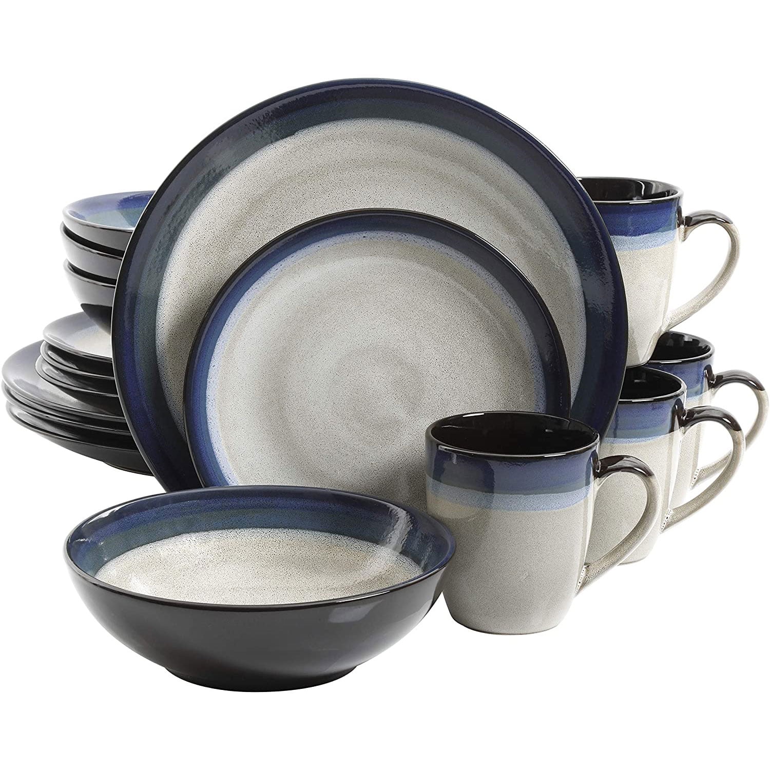 Gibson Elite Couture Band Stoneware 16 Pc Dinnerware Set Blue 2 Pack Walmart