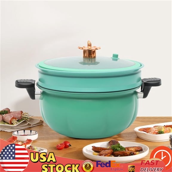 Pressure Cooker, Pumpkin Design Micro Pressure Cooker, 8L Green, with Steaming Rack, Glass Lid, 2.11 Gallon Capacity for Family Meals, Multi-Function Cookware
