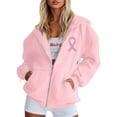 thumbnail image 3 of XINPING Hoodies Women Zip Up Hoodie Oversized Sweatshirt Jackets Spring Fall Winter Coats with Breast Cancer Awareness Ribbon Print 2026, 3 of 7