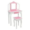 thumbnail image 2 of iRerts Kids Makeup Vanity Set, Wooden Kids Vanity Set with Tri-Folding Mirror and Stool, Girls Vanity Makeup Dressing Table with Drawer, Kids Bedroom Furniture Kids Vanity Table and Chair Set, Pink, 2 of 12