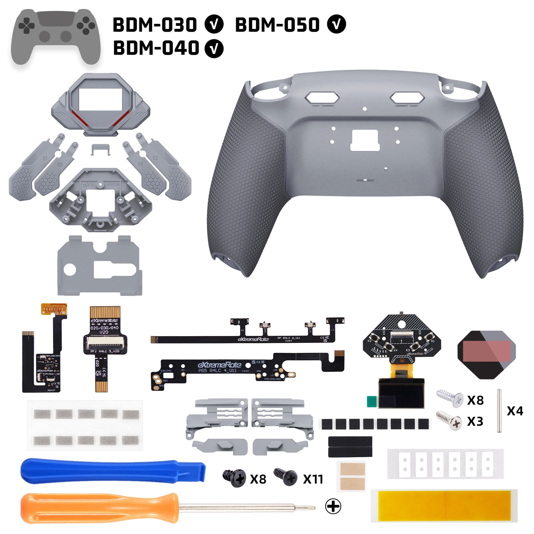 eXtremeRate SPARK Back Paddles Kit for PS5 Controller BDM-030 040 050 Models, OLED Display + Clicky Trigger Stops + Ergonomic Rubberized Grips Remappable 4 Back Buttons Set - Classic Gray