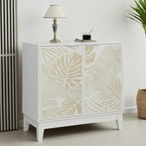 GZXS Decorative Media Console Cabinet, 2-Door Accent Cabinet with Leaf Carving Pattern, Multifunctional Storage Sideboard for Home, Living Room, Kitchen - 31.5"L x 14.96"W x 29.92"H, White