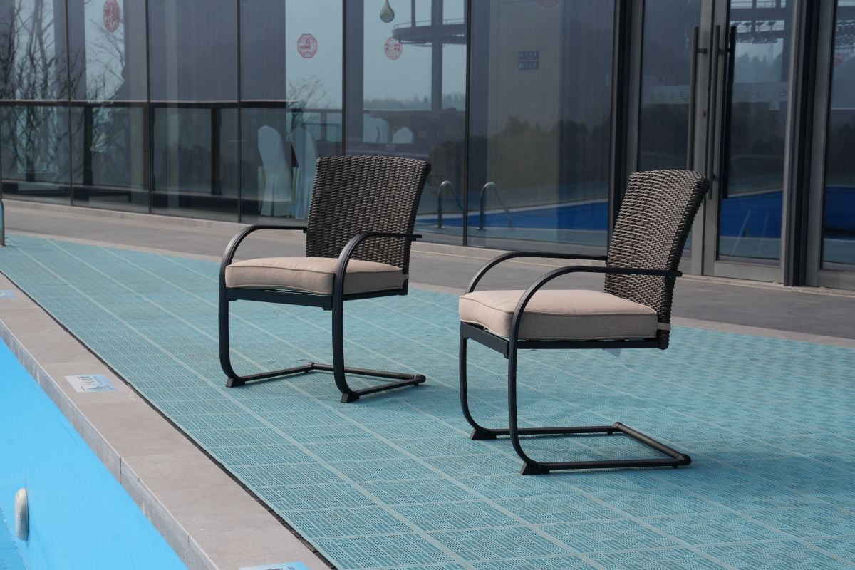 Mydepot Dark Grey Rattan Dining Chair, Full Iron Frame, Comfortable ...