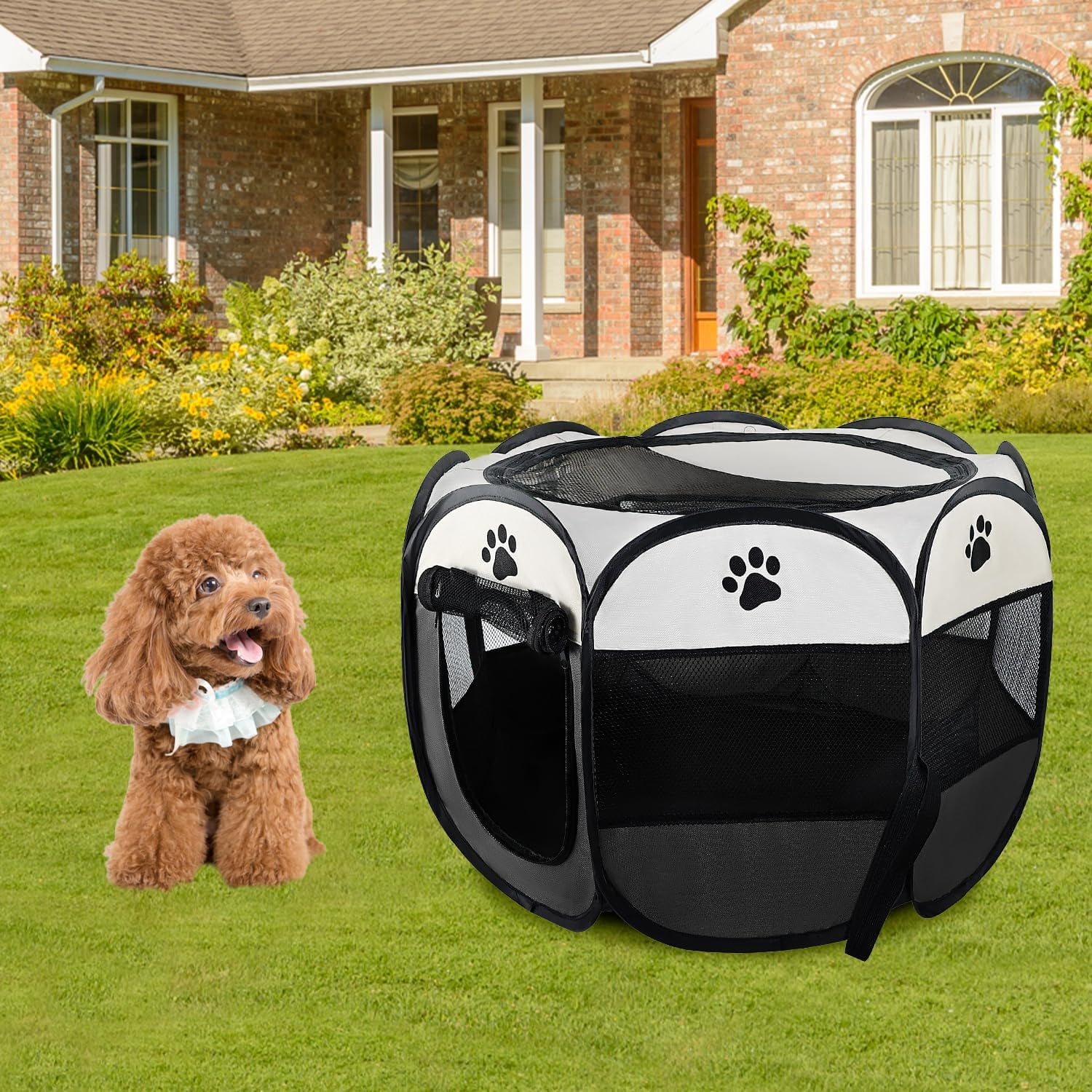 Portable Pet Playpen, Dog/Cat Playpen Foldable Pet Exercise Pen Tents Dog Kennel House Playground for Indoor Outdoor Travel Camping Use,30"x30"x18"