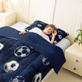 thumbnail image 4 of Castle Fairy Soccer Ball Print Twin Comforter Sets 2pcs, Sport Theme Bedding Set, Navy Blue White,Navy Blue Reversible,1 Comforter and 1 Pillowcase, 4 of 6