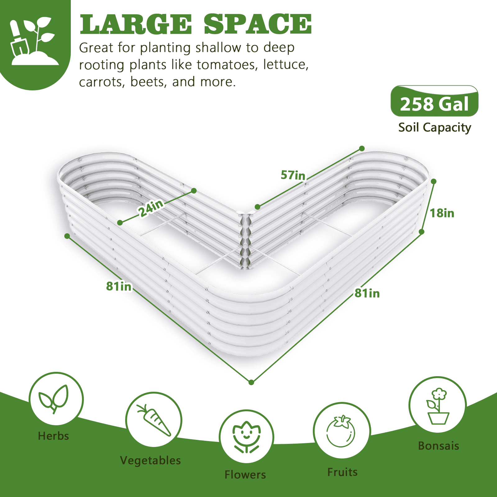 TRAMULL Heart-Shaped Galvanized Raised Garden Beds Outdoor,81x81x18in Large Metal Planter Box