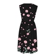 thumbnail image 4 of Women's Elegant Sleeveless Midi A-Line Dress Crew Neck Large Floral Print High Waisted Empire Waist Flare Swing Dress Chic Wedding Guest Cocktail Evening Party Apparel, 4 of 7