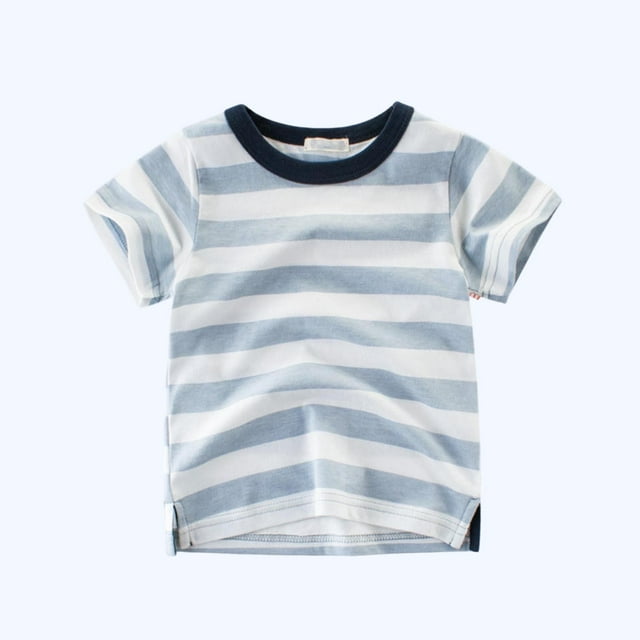 Blusas y camisas de manga corta con cuello redondo Camiseta de rayas de manga corta con cuello redondo de verano para niños Top informal versátil para bebés para usar al aire libre Conjunto de poliést