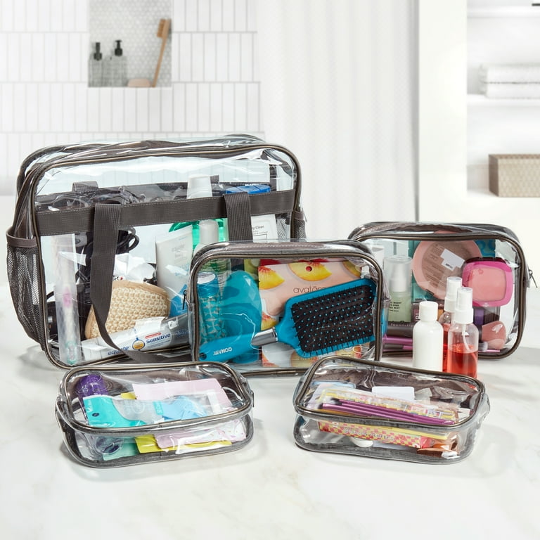 Makeup and Cosmetic PVC Bag Set, Clear, 8-Piece