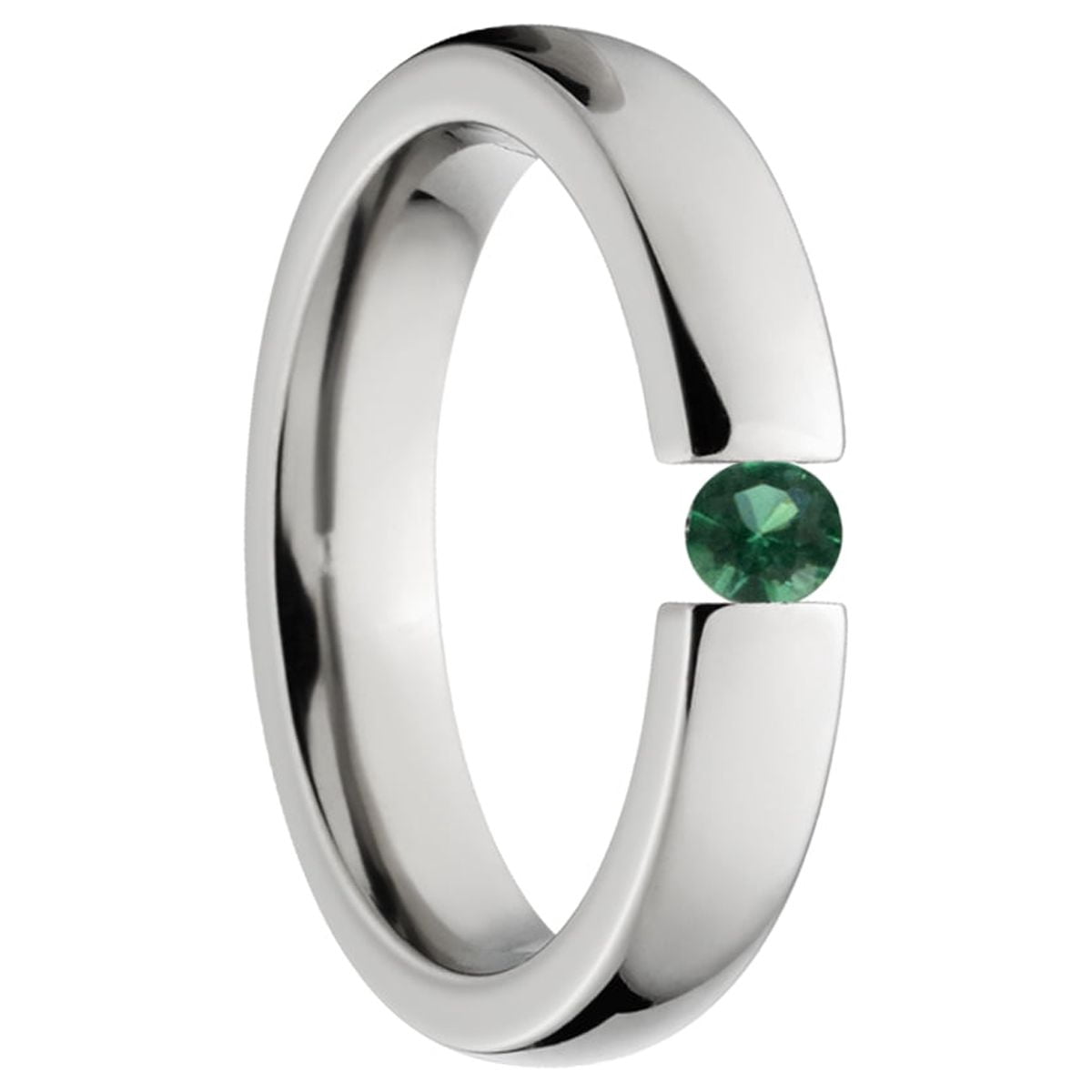 Emerald 4mm Stainless Steel Tension Set Ring
