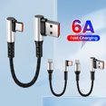 thumbnail image 2 of Cable USB de 6 A, tipo C a tipo C, 0,5 m, corto, acodado, carga rápida, datos, batería externa para iPhone 15, 2 of 5