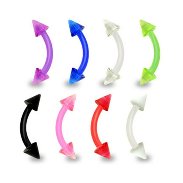 Flexible Bioplast Curved Barbell With Acrylic Cones 16 Ga White