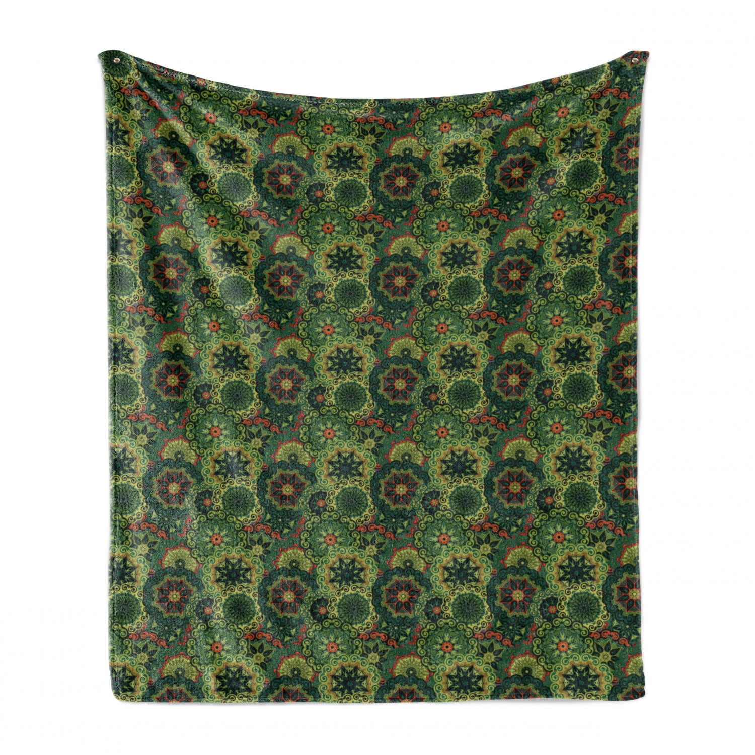 Ambesonne Mandala Soft Flannel Fleece Throw Blanket Overlapping Retro Antique Round Flowers Native Culture Pale Green Dark Green 50 x 60 Cozy Plush for Indoor and Outdoor Use