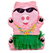 Hawaiian Luau Pig Pinata, Pink & Green, 14in x 19.5in