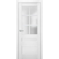 Interior Solid French Pre-Hung Door Frosted Glass | Veregio 7339 White Silk | Single Regular Panel Frame Trims Handle | Bathroom Bedroom Sturdy Doors -18" x 96"