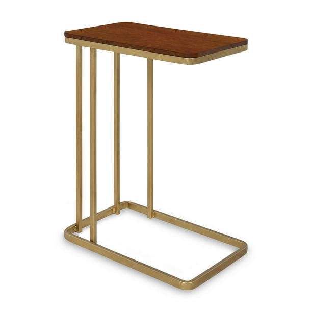 Gold Metal Base And Walnut Brown Wooden, Wooden C Sofa Table