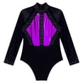 thumbnail image 5 of YONGHS Leotards for Girls Glitter Long Sleeve Gymnastics with Booty Shorts Bottoms Outfits Tracksuit Purple&Black 8, 5 of 7