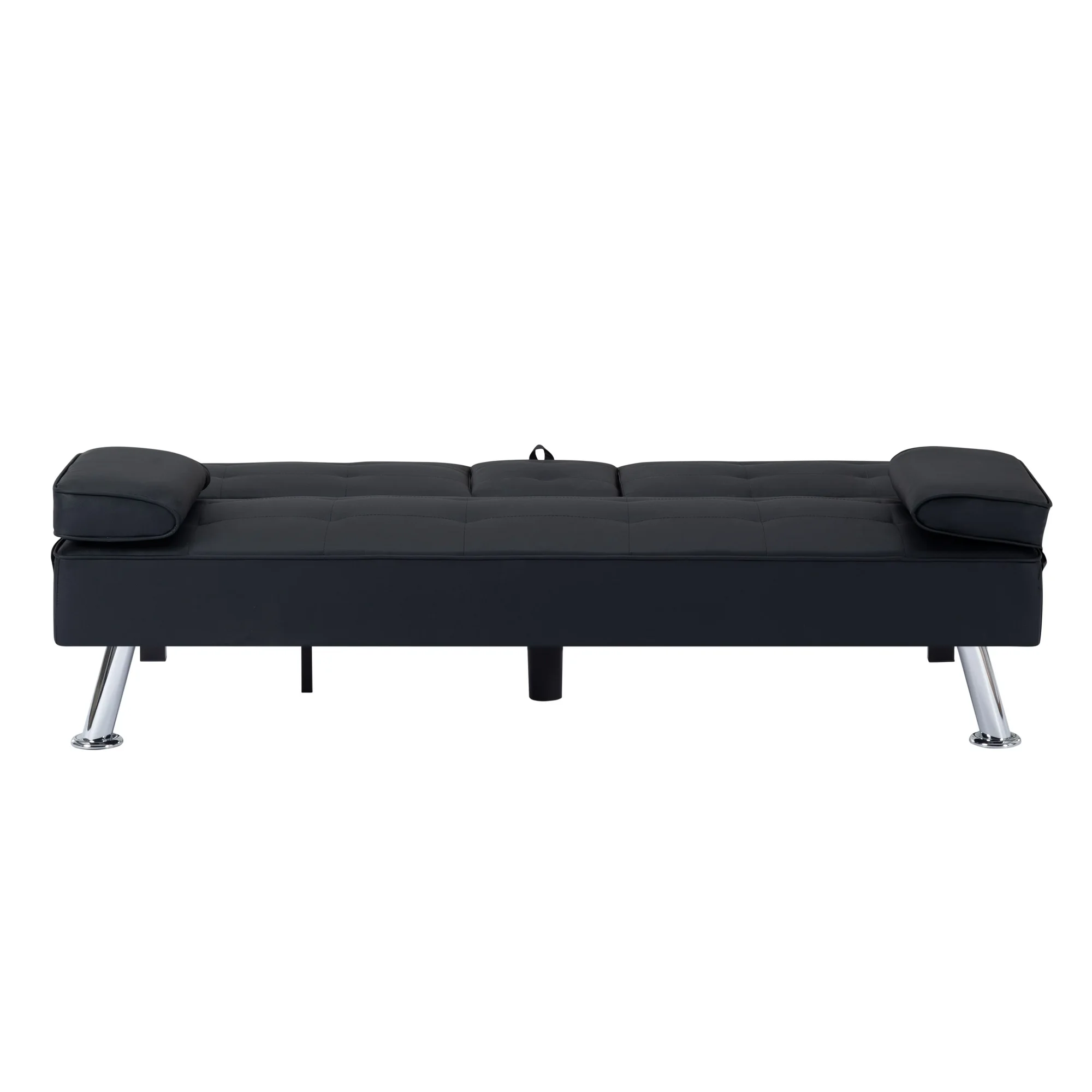 BSHTI Futon Convertible Sleeper Sofa Bed,With 3-Position Adjustable Backrest,Upholstered in PU Fabric,a Side Storage Pocket,Twin-Size Sleeper Sofa,Black