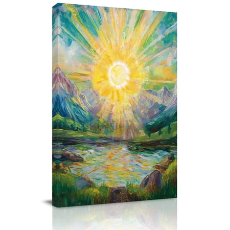 Canvas Wall Art Farmhouse Mountain Framed Canvas Prints for Bathroom Hallway Country Abstract Natural Sunset Scenery Small Gallery Wrapped Wall Decor for Home Office Gifts 8 x10 Ship Next Day