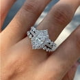 thumbnail image 3 of Kalapi Jewel 1.5 Ct Halo Engagement Trio Ring Set for Her - Oval Cut Moissanite Cluster Ring Set - 14K White Gold Plated Wedding Ring - Jewelry for Proposal or Anniversary - Gift for Her, 3 of 3