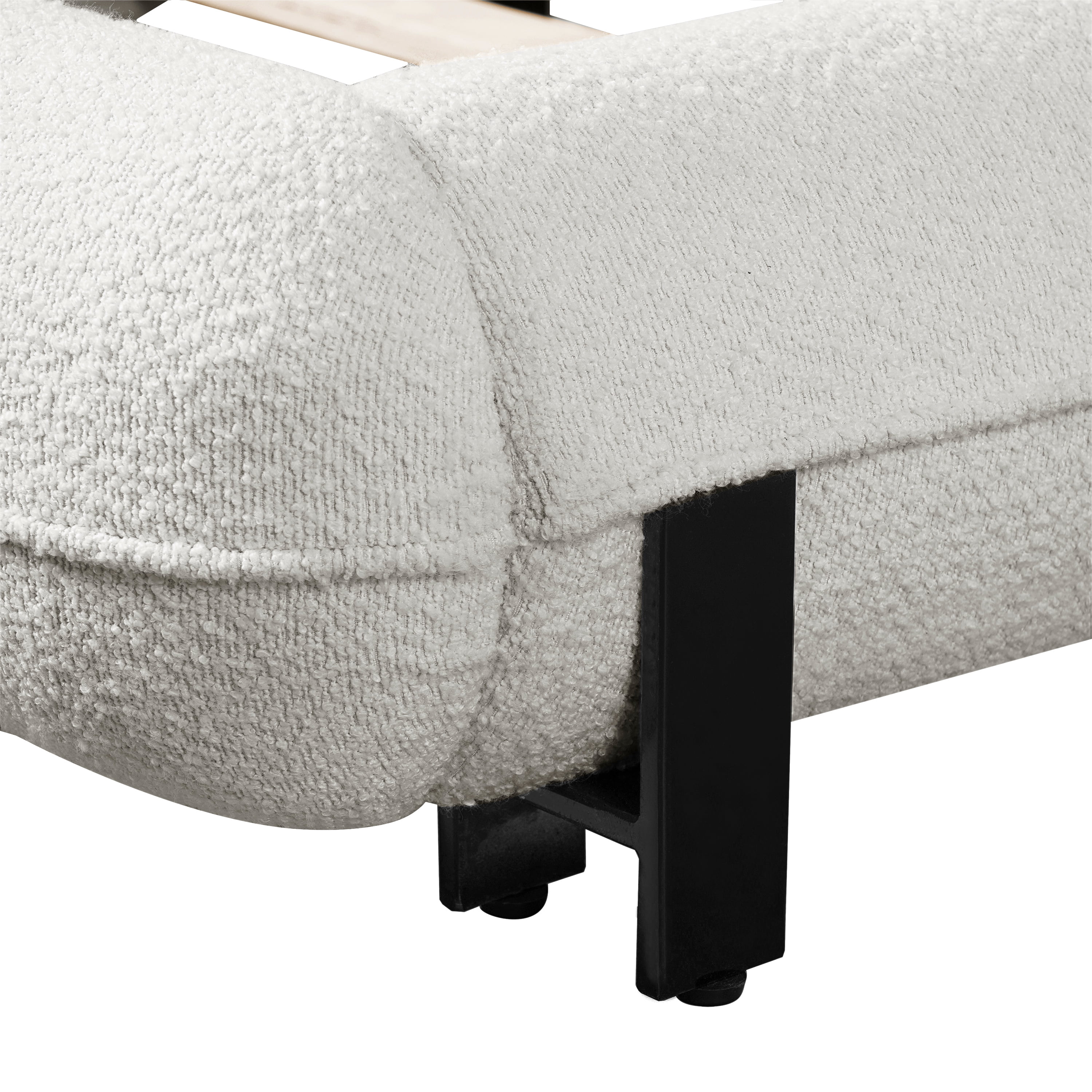 King Size Bed Frame with Soft Boucle Fabric, Curved Thick Padded Headboard, Upholstered Platform Bed for Bedroom, White