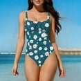 thumbnail image 2 of Enjoytime Women One Piece Swimsuits Ruched Floral Printed Bathing Suit Square Neck Monokini Tummy Control Swimwear, 2 of 8