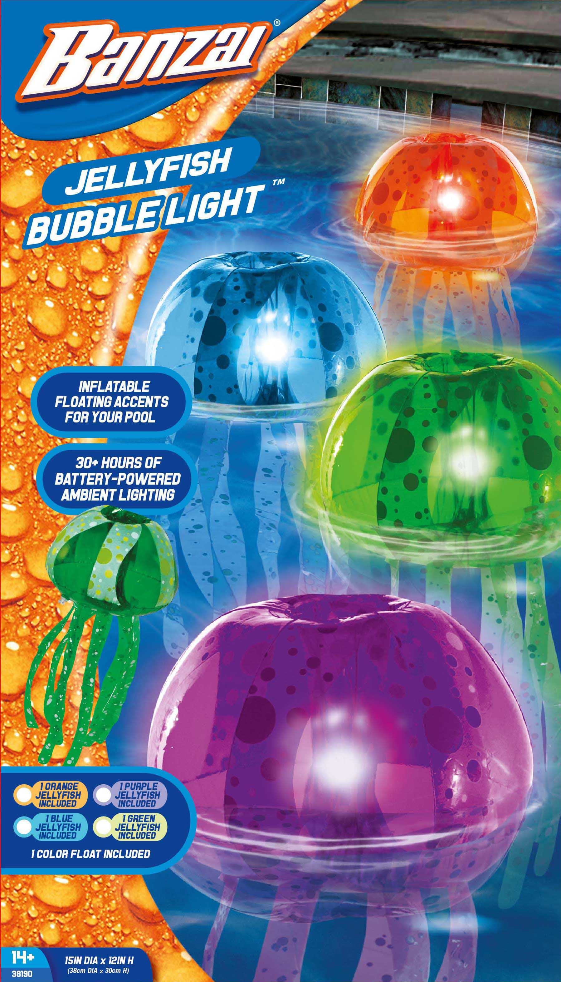 Banzai Jelly Fish Bubble Light (2pk Color Floating Aqua Backyard Pool Toy)