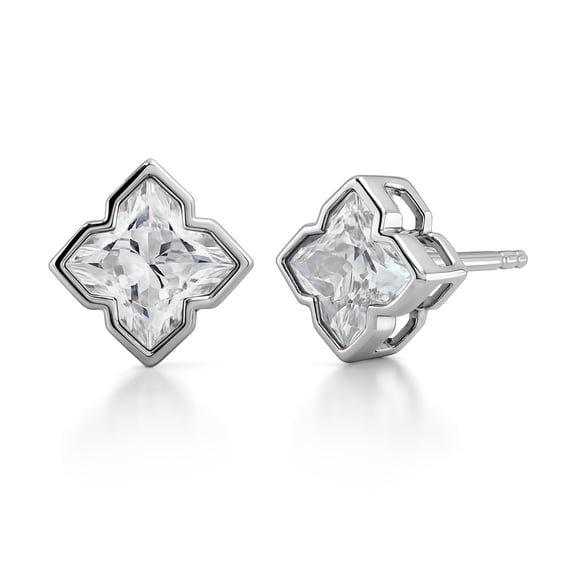 JeenMata 2 Carat Moissanite Flower Stud Earrings - 18K White Gold Plating for Women