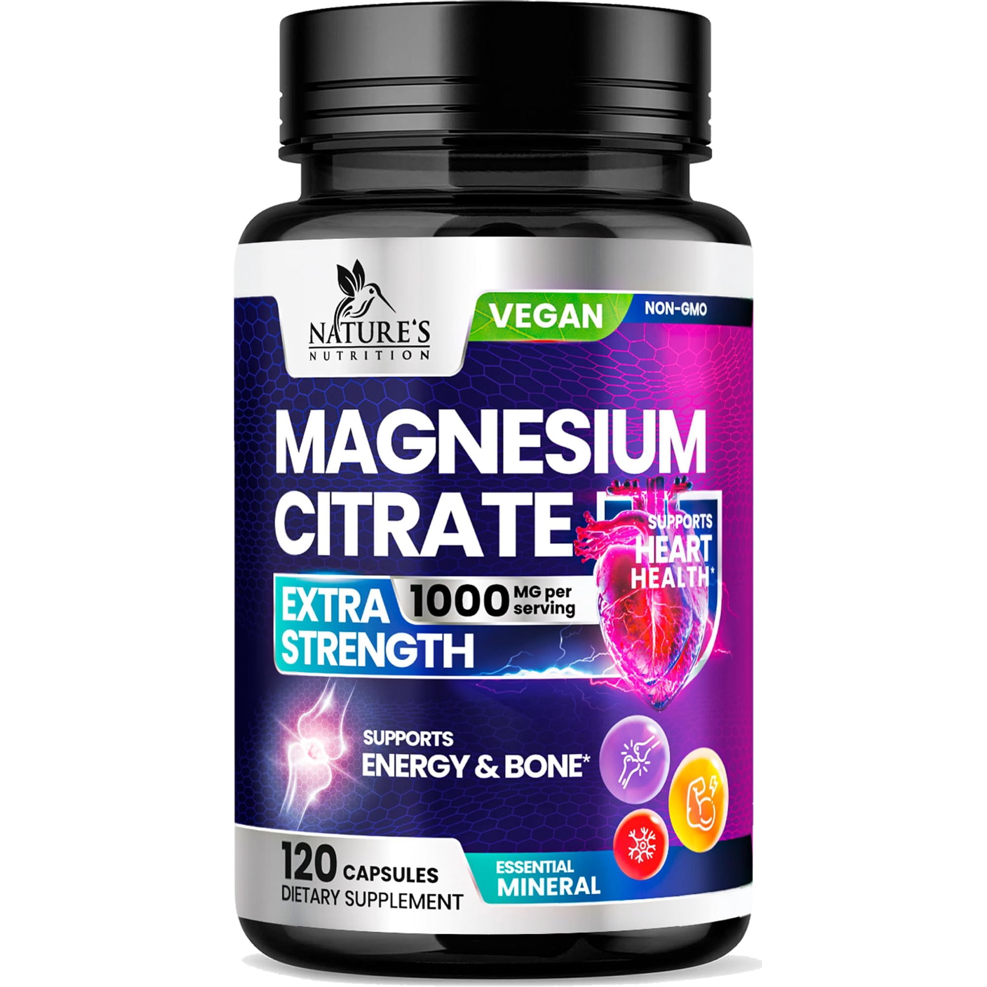 Magnesium Citrate 1000mg Per Serving - 3X Strength Magnesium Supplement for Bone, Muscle, Heart, Natural Sleep Support for Men & Women, Vegan Mag Mineral Pills, Non-GMO, Bottled in USA - 120 Capsules