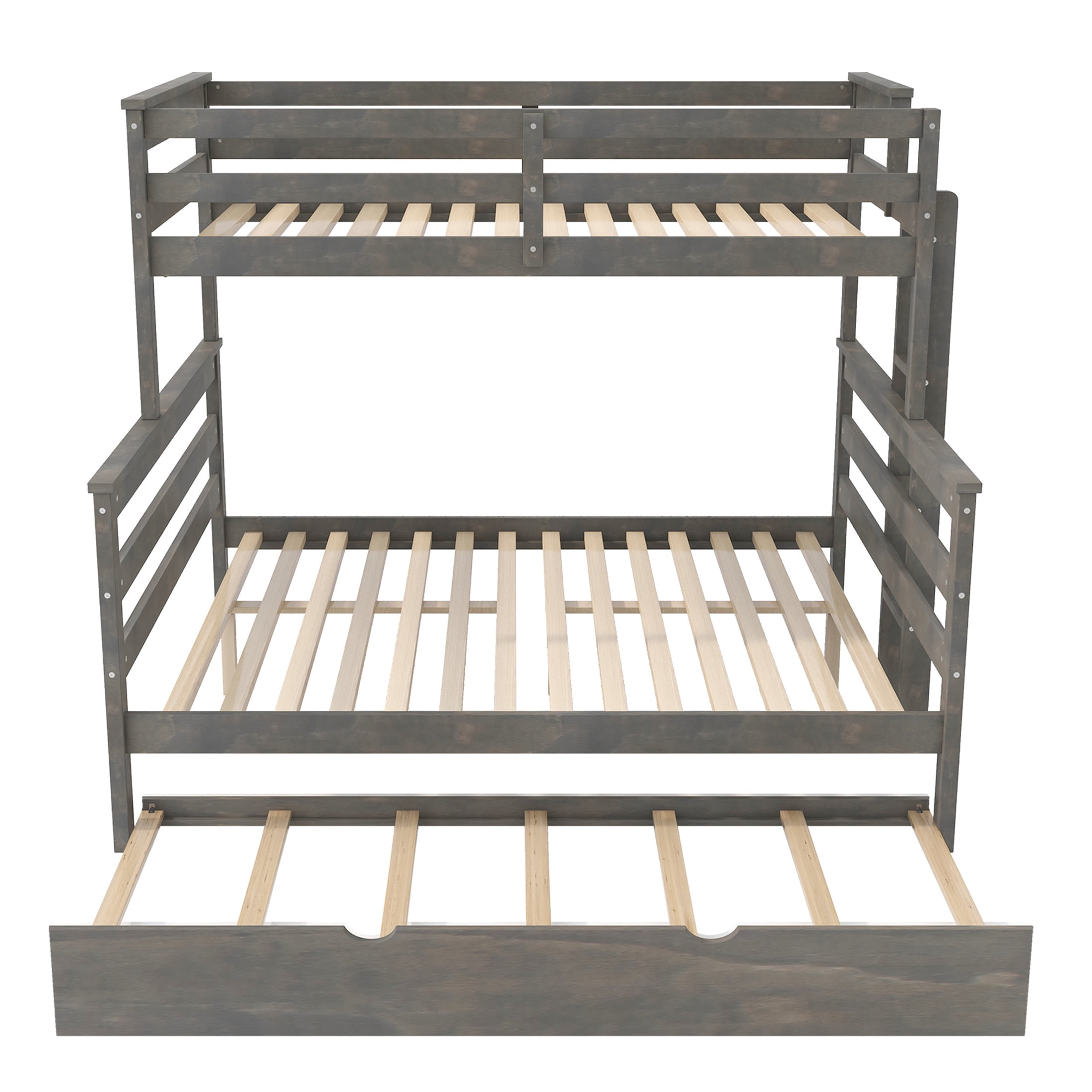 Noble House Zahra Twin XL over Queen Detachable Bunk Bed with Pull-out Guest Trundle, 3-in-1 Sleeping Solution, Grey