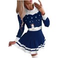 thumbnail image 1 of Mini vestido informal de manga larga con estampado de copos de nieve y ciervos navideños con cuello redondo para mujer Fridja NMB98, 1 of 6