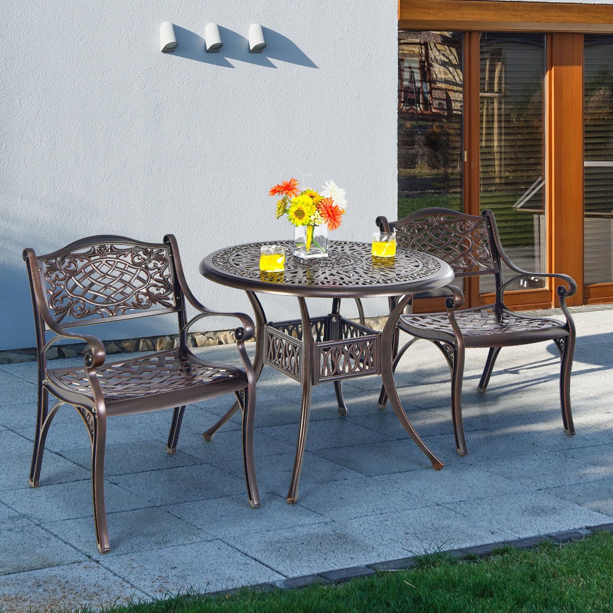 Gymax Set of 4 Outdoor Dining Chairs Cast Aluminum Patio Bistro Chairs Armchairs