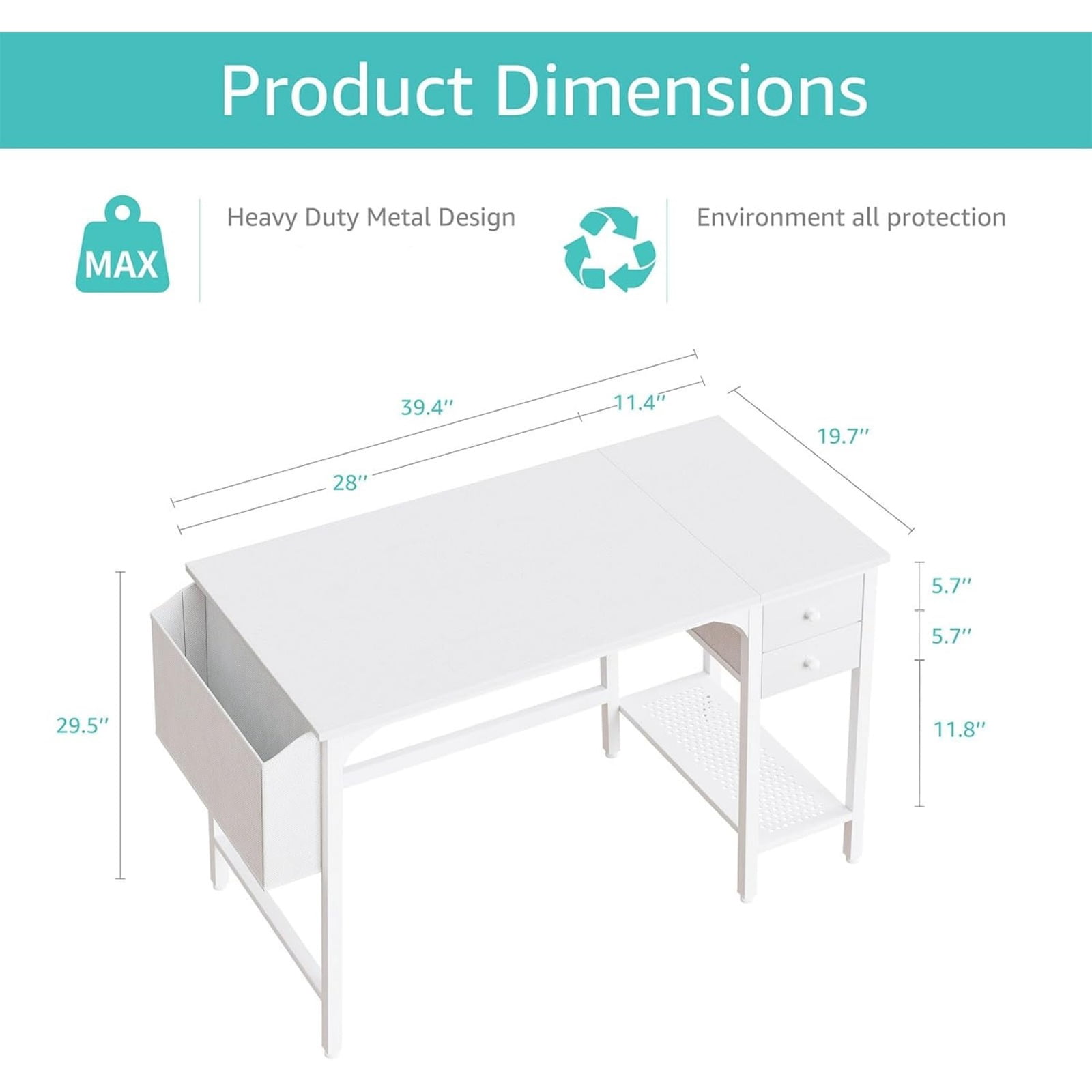 JEZWX 40" White Small Desk with Drawers for Home Office