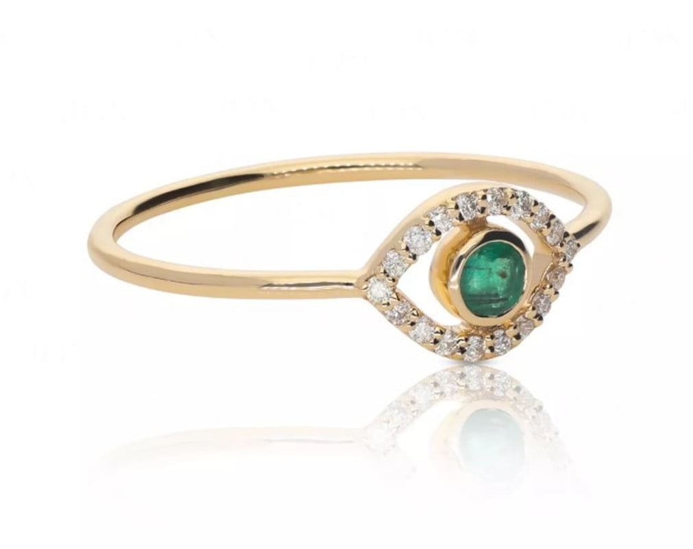 ArtpalaceByMitika Vintage Evil Eye Emerald Ring ,Moissanite Cluster Ring, 925 Sterling Silver ,14K Yellow Gold Plated for Women Engagement Rings