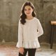 thumbnail image 5 of Camisa de base de patchwork con dobladillo de encaje dulce para niñas y niños, elegante, informal, versátil, camiseta de manga larga, cuello redondo, conjunto de camiseta/camiseta, top de poliéster pa, 5 of 6