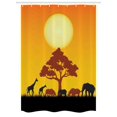 thumbnail image 1 of Safari Stall Shower Curtain, Silhouette of Rhinos Elephants Zebras Grassland and A Tree with the Sun, Fabric Bathroom Set with Hooks, 54W X 78L Inches, Orange Chocolate Black, by Ambesonne, 1 of 1