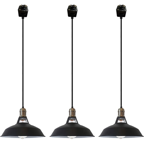 FSLiving J Track Pendants Lighting Iron Art Iron Macaron Black Decoratefor Instant Pendant Light for Cabinet Kitchen Island Customizable Track Lighting Bulbs Not Included - 3 Lights