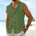 thumbnail image 2 of ZCFZJW Men's Sleeveless Cotton and Linen Shirts Summer Button Up Beach Tank Tops Loose Lightweight Casual Basic Vacation Tank Tees Shirt Army Green L, 2 of 5