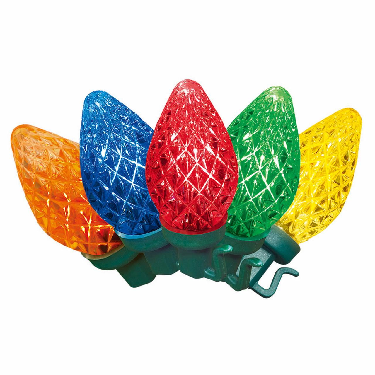 Holiday Time 25-Count Multicolor White Ultra Bright Diamond-Cut LED C7 Christmas Lights, with Green Wire, 14.1'