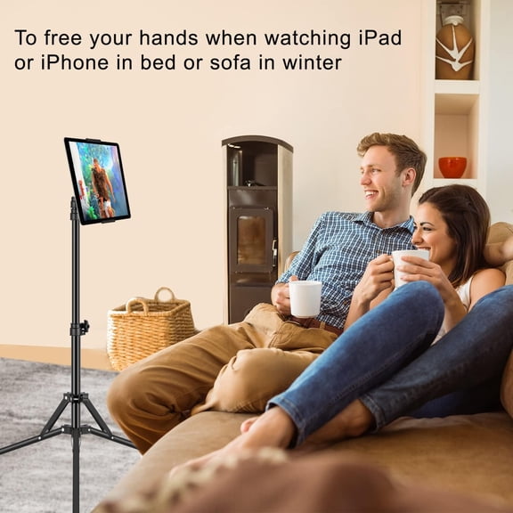 LYUSCI-Ipad Tripod Stand, with 65 inch Height Adjustable iPad Stand Holder & iPad Floor Stand with 360 Rotating iPad Tripod Mount for iPad Pro, iPhone, Kindle, and All 4.5-12.9 Inch Tablets