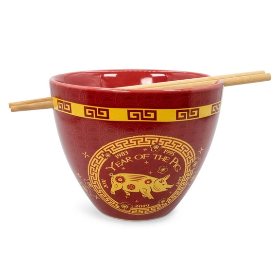 Year Of The Pig Chinese Zodiac 16-Ounce Ramen Bowl and Chopstick Set